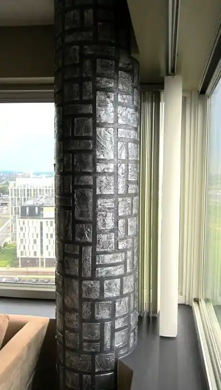 Stone-wrapped column: faux stone, living room, painted by Renaissance Revival Painting