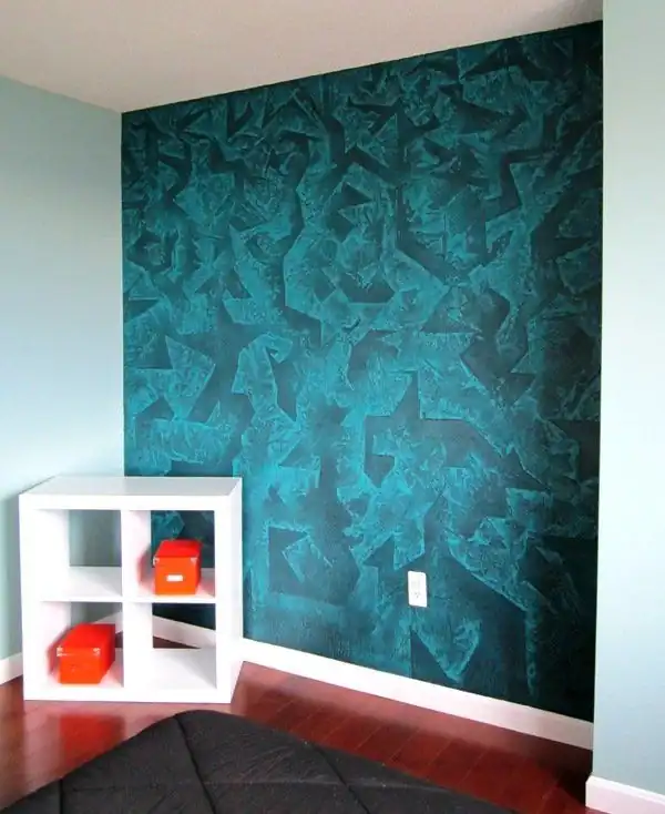 Venetian plaster: teal plaster wall