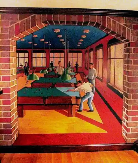 Billiard room through a brick arch: trompe l'oeil by Renaissance Revival Painting