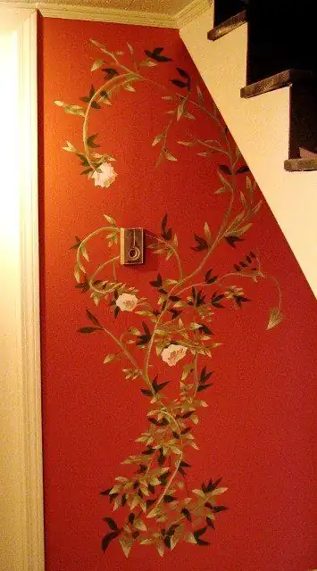 Vine climbing a stairwell: hand-painted mural, stairwell, painted by Renaissance Revival Painting