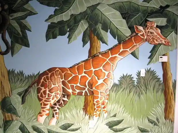 Giraffe under the palms: hand-painted mural by Renaissance Revival Painting