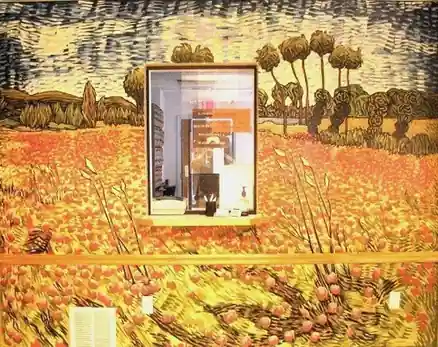 Wheat field around a doorway: hand-painted mural, door wall, painted by Renaissance Revival Painting